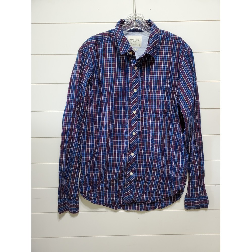 Springfield mens size L long sleeve buttoned up cotton flannel front left pocket